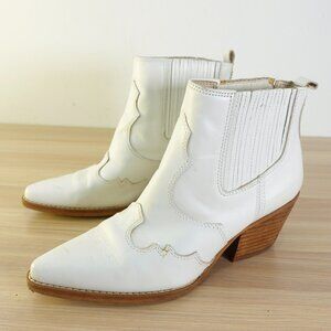 Sam Edelman‎ Boots Leather 5 White Western Ankle Bootie Cowboy Chelsea Winona